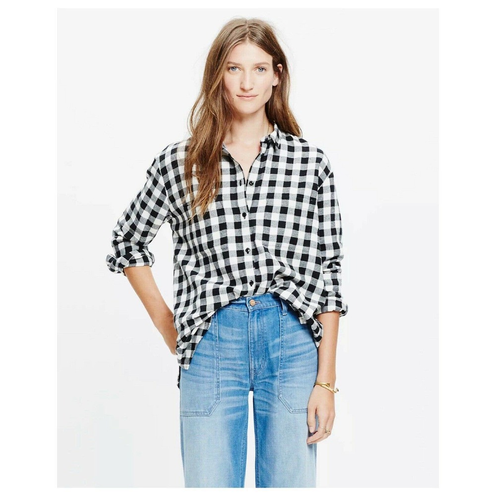 Madewell Oversized Buffalo Check Flannel Boyshirt Button Down Top